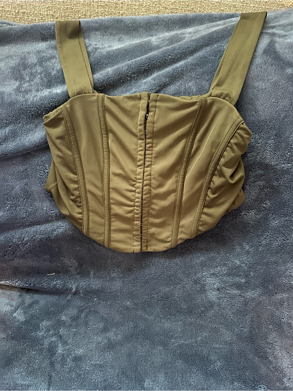 Structured Olive Green Corset Crop Top with Wide Straps